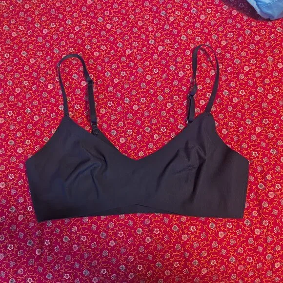 Aerie Smoothez Seamless Unlined Pull Over Bra‎ Bralette Wireless V-Neck Navy - Picture 5 of 5